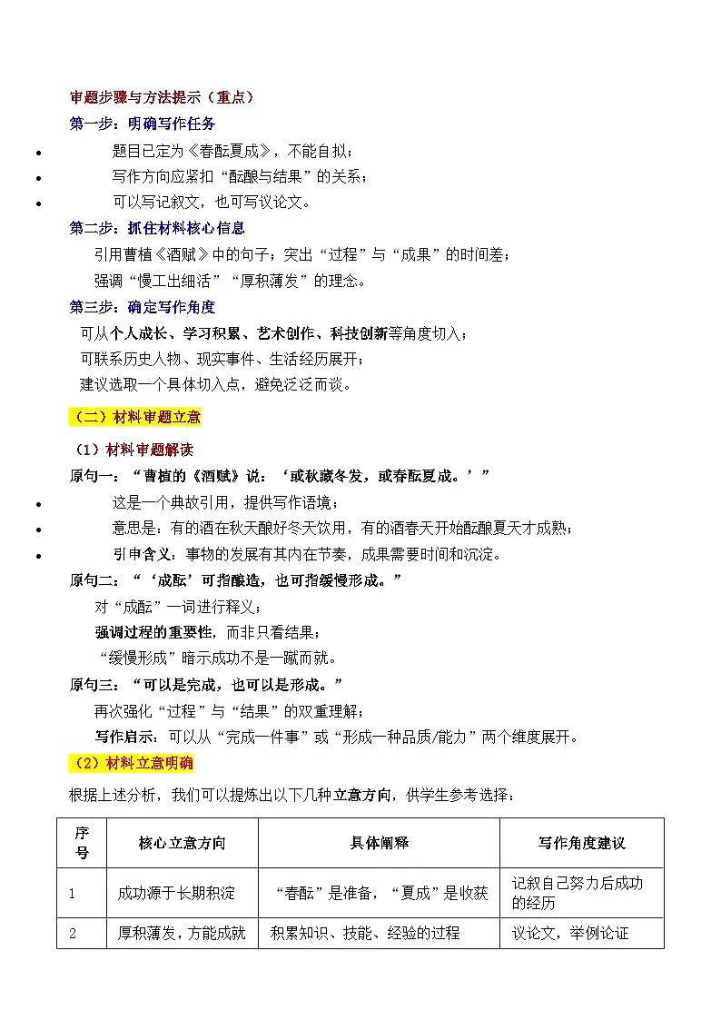 2025·江苏淮安·中考真题“春酝夏成——时光酿就的芬芳” 审题立意指导与拓展训练-2025年中考语文作文真题解析与导写和范文第2页