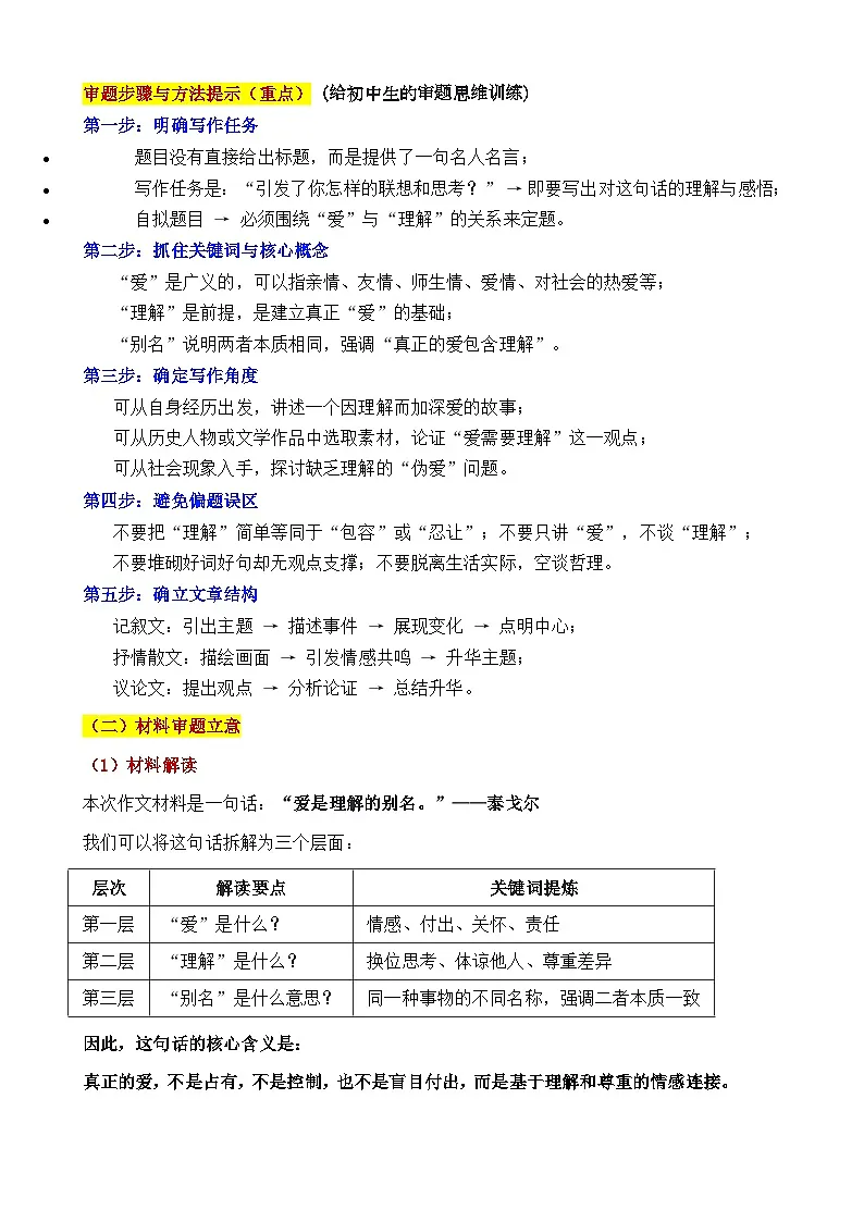 2025·甘肃武威·中考真题“爱是理解的别名:懂你,是最深的爱”审题立意指导与拓展训练-2025年中考语文作文真题解析与导写和范文写第2页