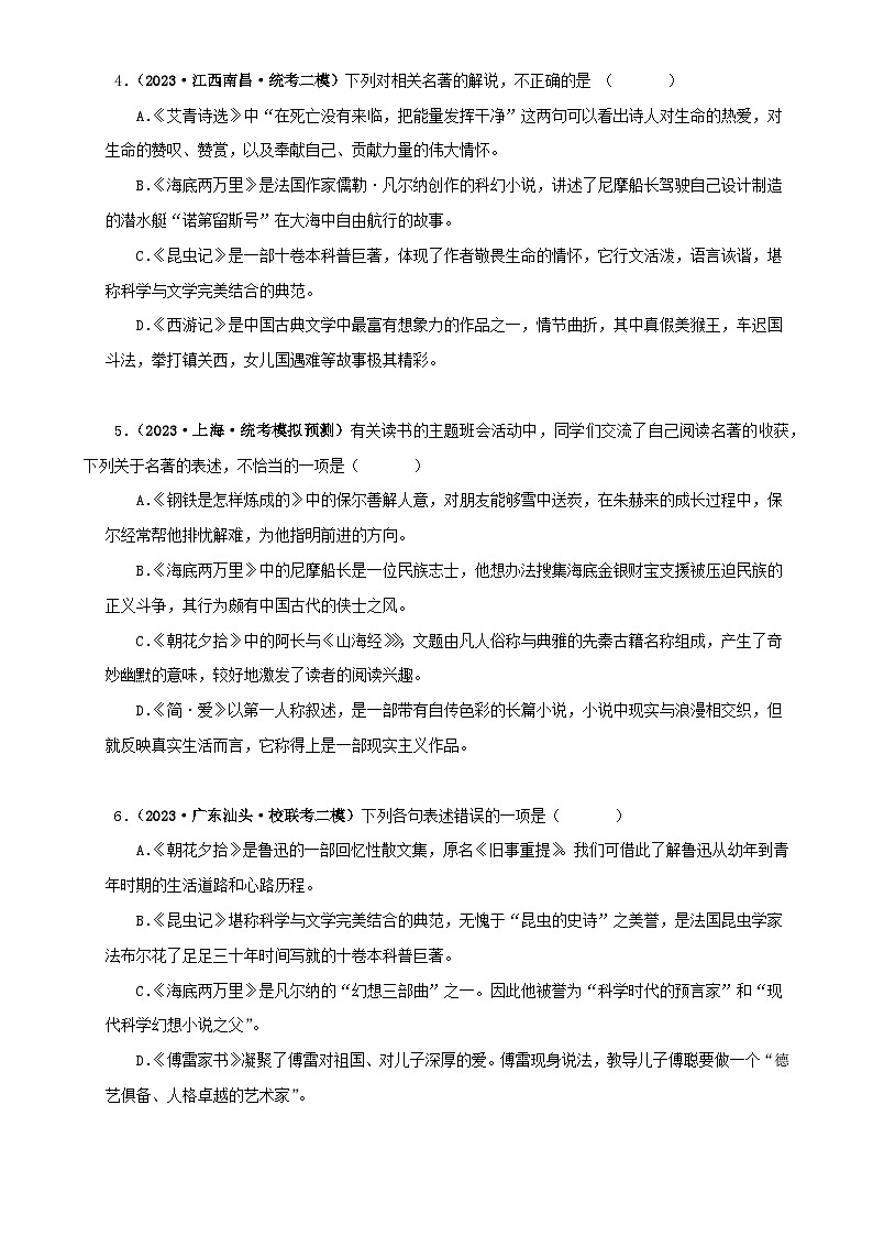 专题04《海底两万里》真题精练(综合题)(原卷版)-备战2024年中考语文名著阅读知识(考点)梳理+真题演练第2页