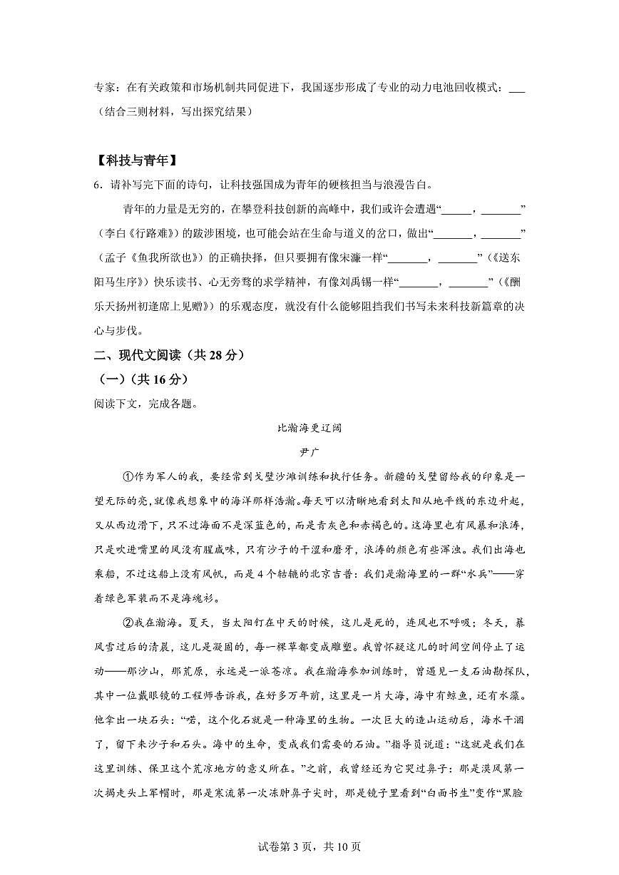 2024~2025学年河南省安阳市文峰区九年级上学期期末语文试卷第3页