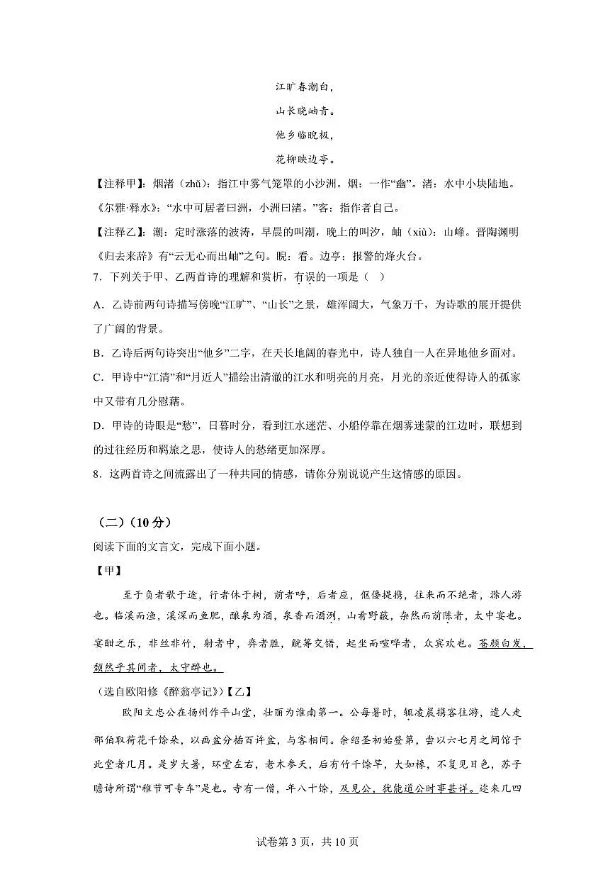 2024~2025学年江西省赣州市大余县九年级上学期期末语文试卷第3页
