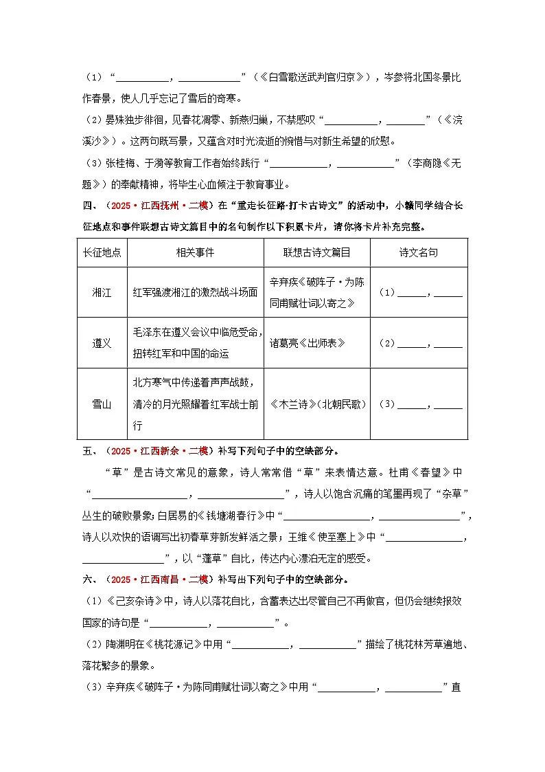 专题04 古诗文默写(原卷版)第3页