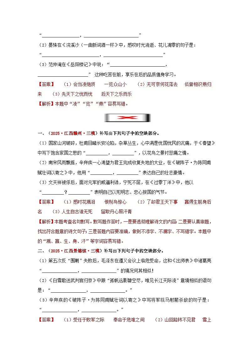 专题04 古诗文默写(解析版)第3页