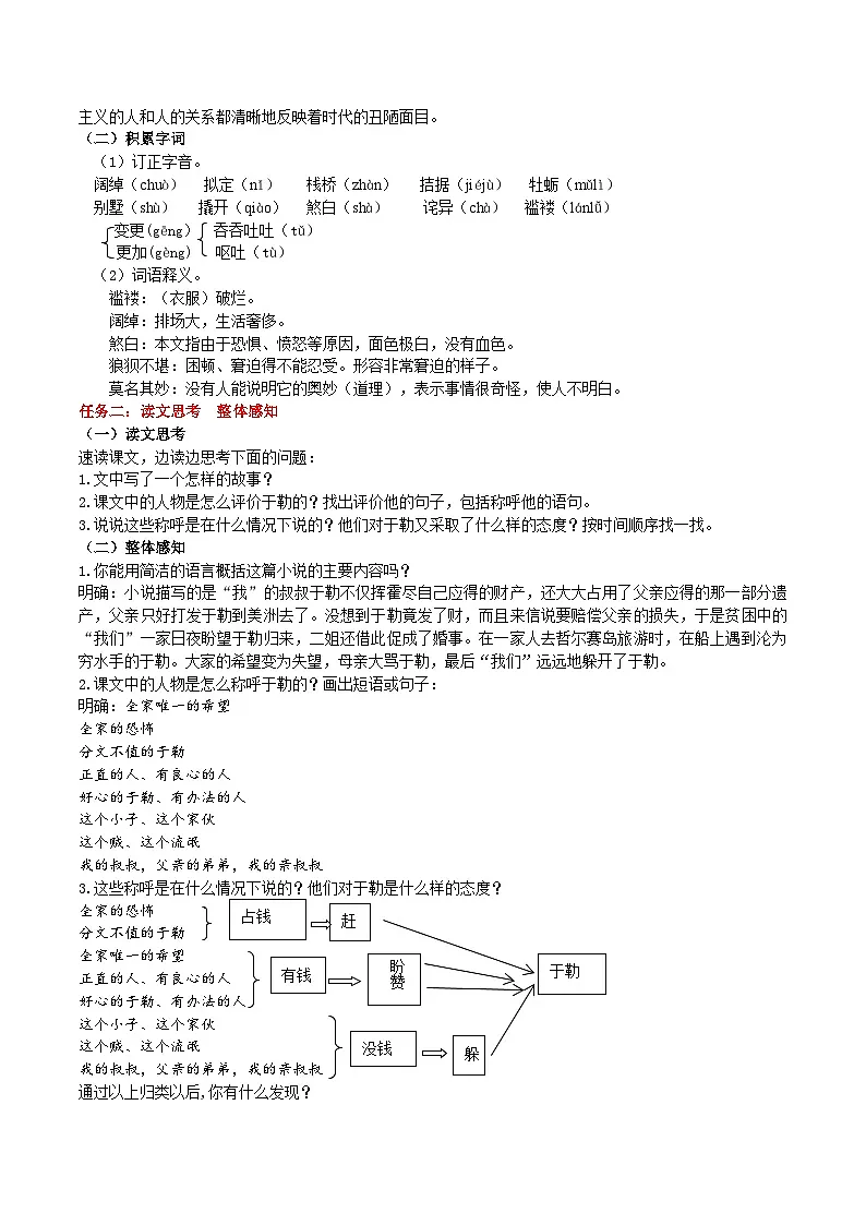 16《我的叔叔于勒》教学设计第2页