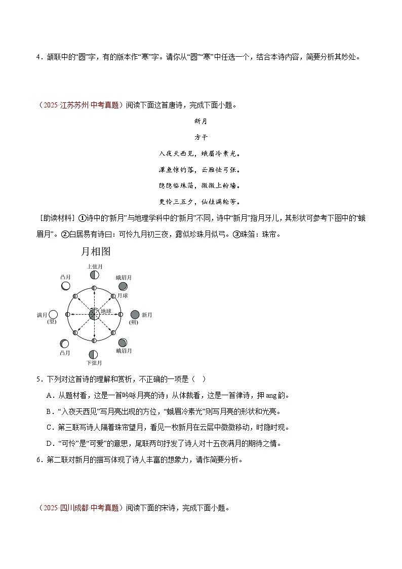 2025年中考语文真题分类汇编(全国通用)专题05 诗歌鉴赏(第1期)(原卷版)第2页