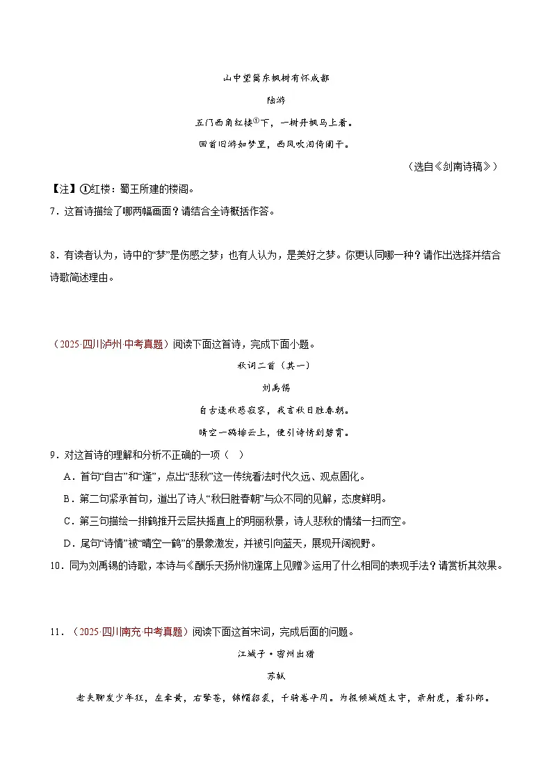 2025年中考语文真题分类汇编(全国通用)专题05 诗歌鉴赏(第1期)(原卷版)第3页