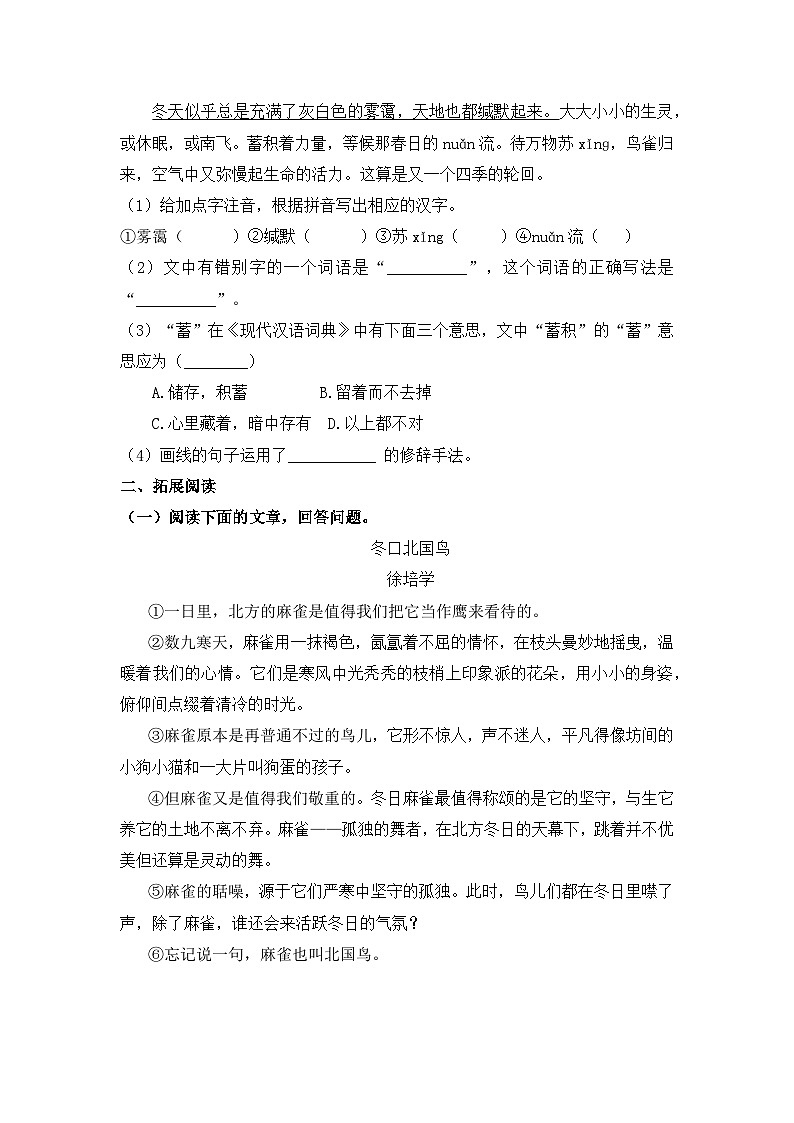 统编版(2024)语文7年级上册第19课 大雁归来 课时练(含答案)03第2页