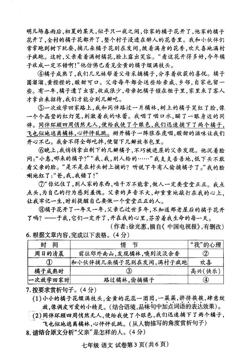 河南省洛阳市瀍河区2024-2025学年七年级上学期期中考试语文试卷第3页