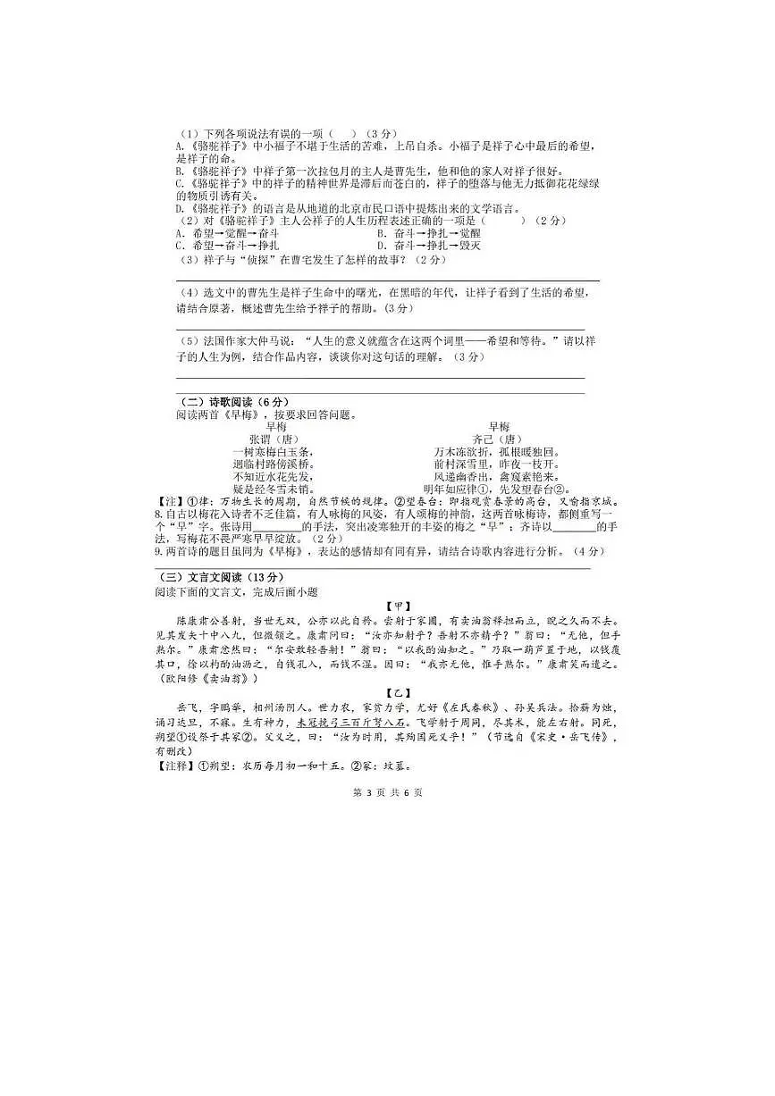 江苏省扬州市邗江区实验学校2024-2025学年七年级下学期期中考试语文试卷第3页