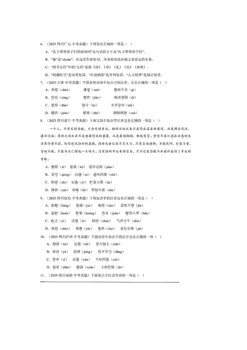 备考2026五年中考真题语文分类汇编 1.字音字形试卷(含答案解析)第2页