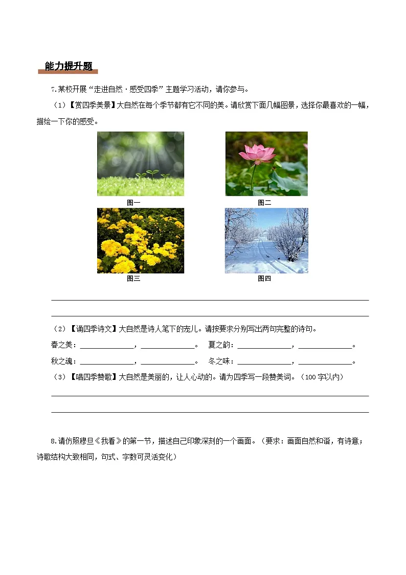 6 我看:生命的飞奔 自然的合流(情境任务分层作业)(原卷版)第3页