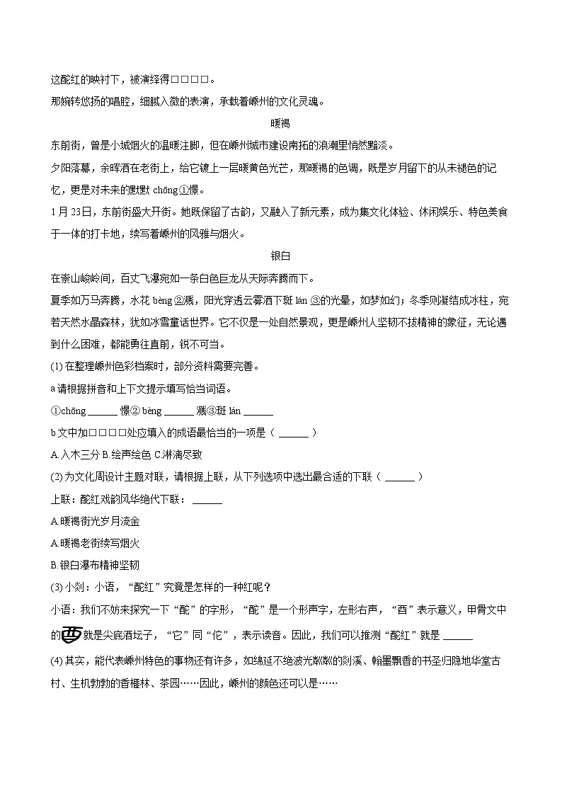2024-2025学年浙江省绍兴市嵊州市七年级(下)期末语文试卷(含详细答案解析)第2页