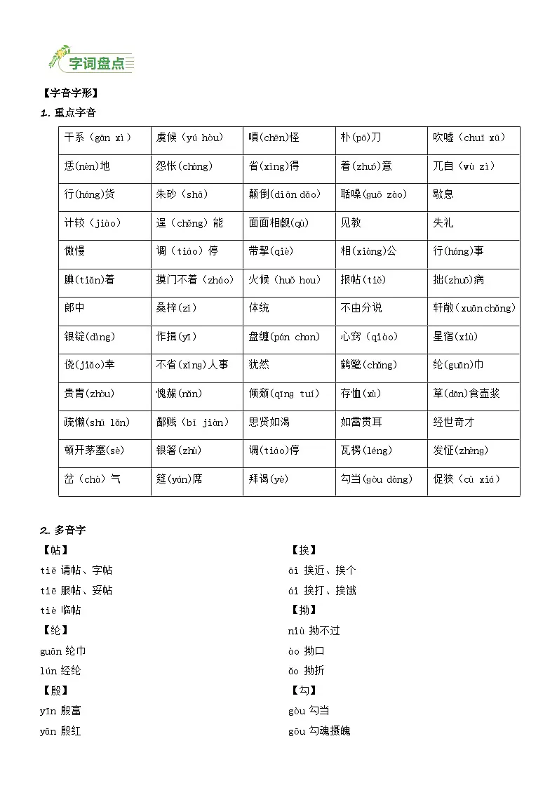 新人教部编版初中语文九上第六单元思维导图及知识点清单第2页