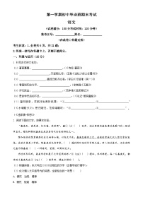 新人教部编版初中语文九上-期末语文试题（原卷版无答案）