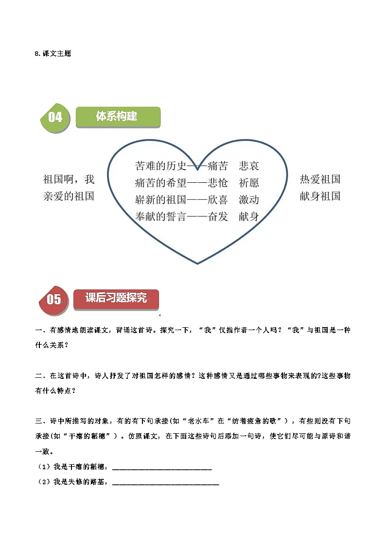 新人教部编版初中语文九下1-1《祖国啊,我亲爱的祖国》同步学与练习(原卷版无答案)第3页