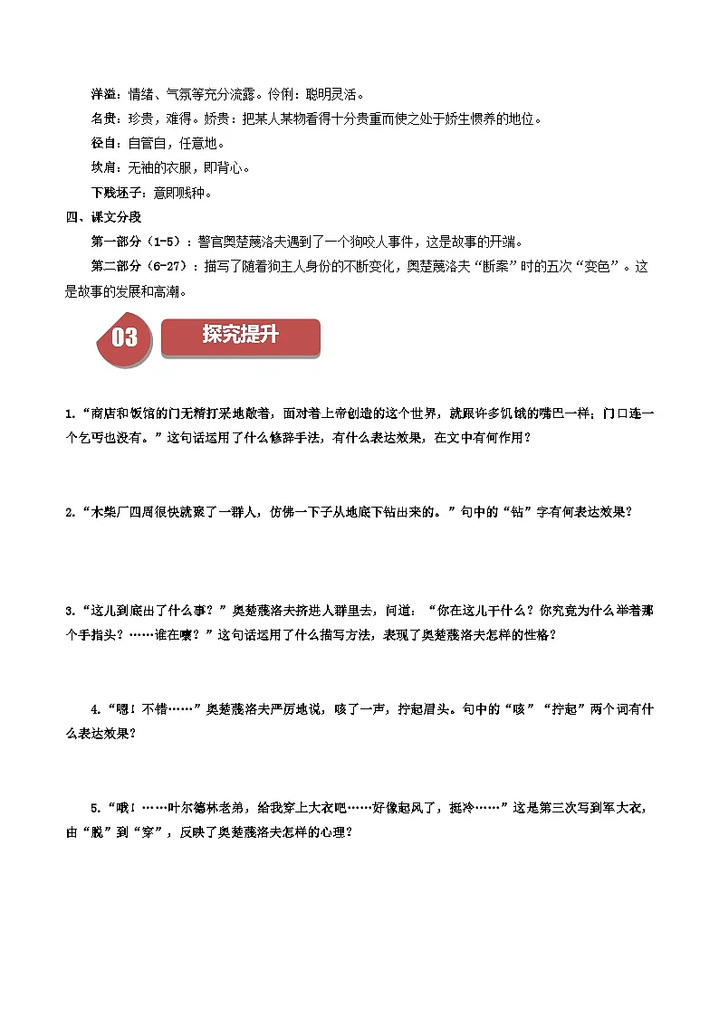 新人教部编版初中语文九下2-6《变色龙》同步学与练习(原卷版无答案)第2页
