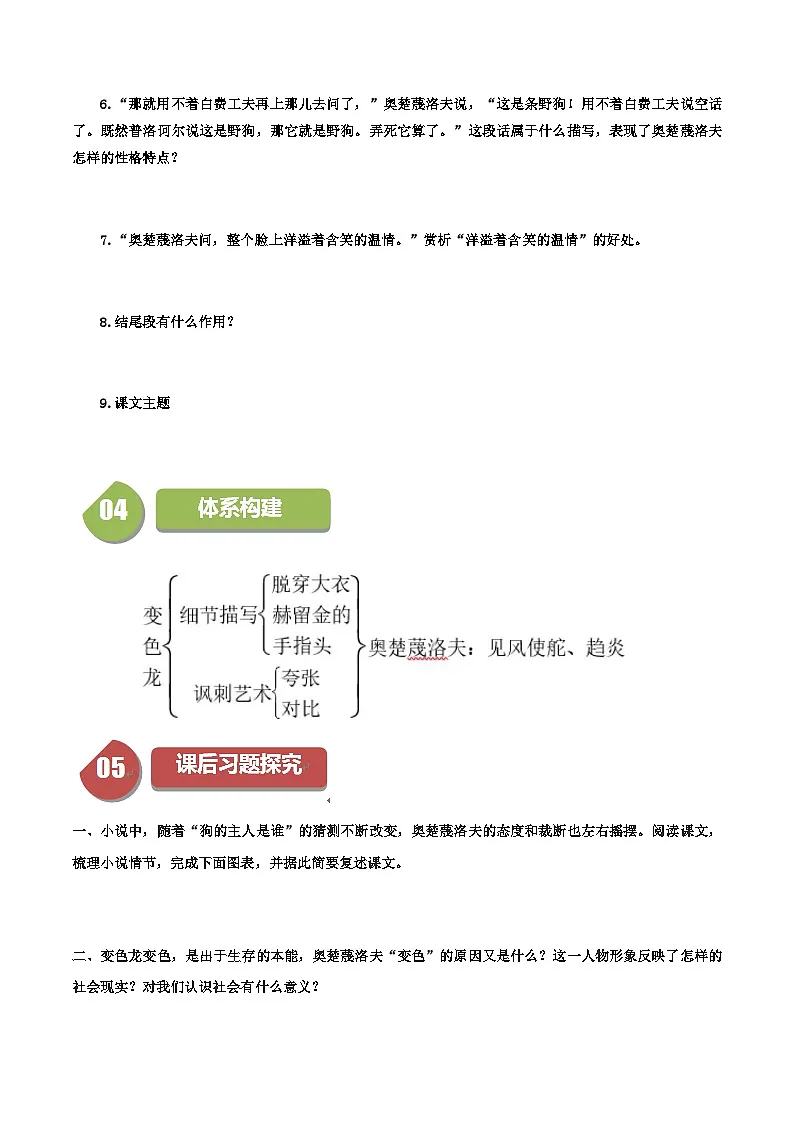 新人教部编版初中语文九下2-6《变色龙》同步学与练习(原卷版无答案)第3页