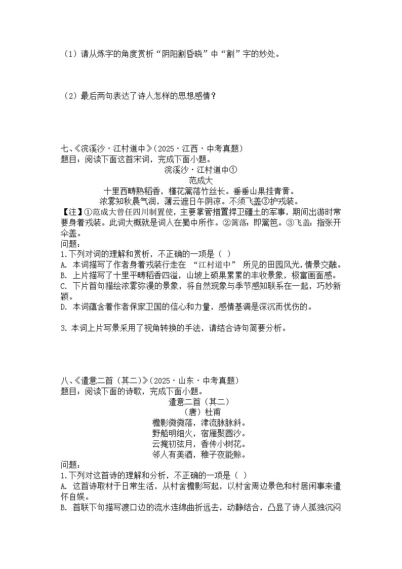 2025年-2026年中考语文古诗文阅读专项训练(含解析)第3页