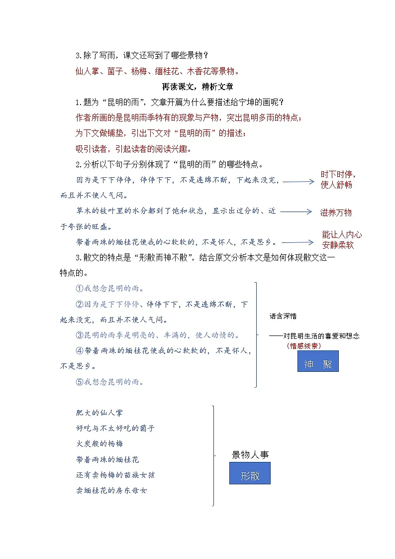 人教版(2024)八年级语文上册教案 第四单元 18 昆明的雨第3页