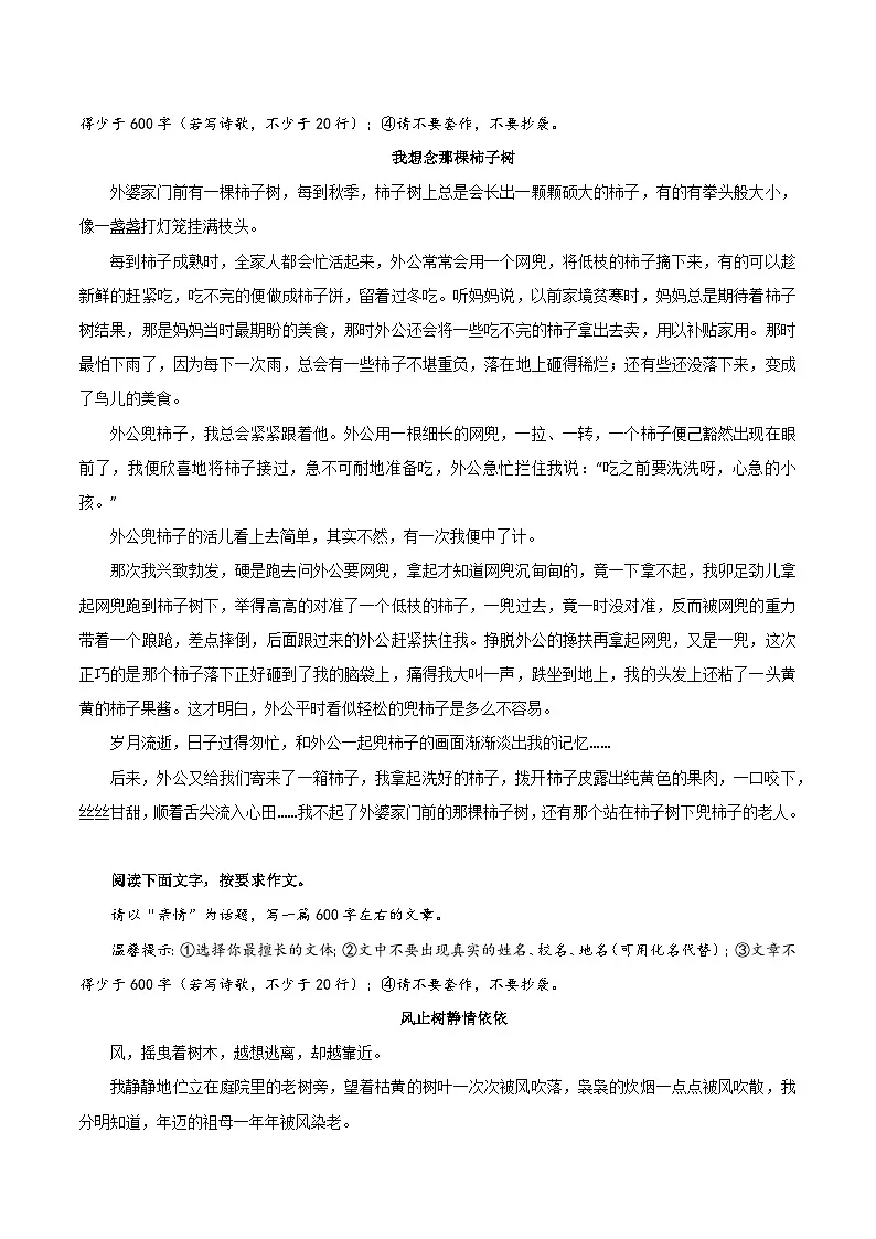 01《我真想时光倒流》《我想念那棵柿子树》《风止树静情依依》《奶奶的手》《精彩的瞬间》-2026年中考语文作文备考素材讲练(全国通用)第2页