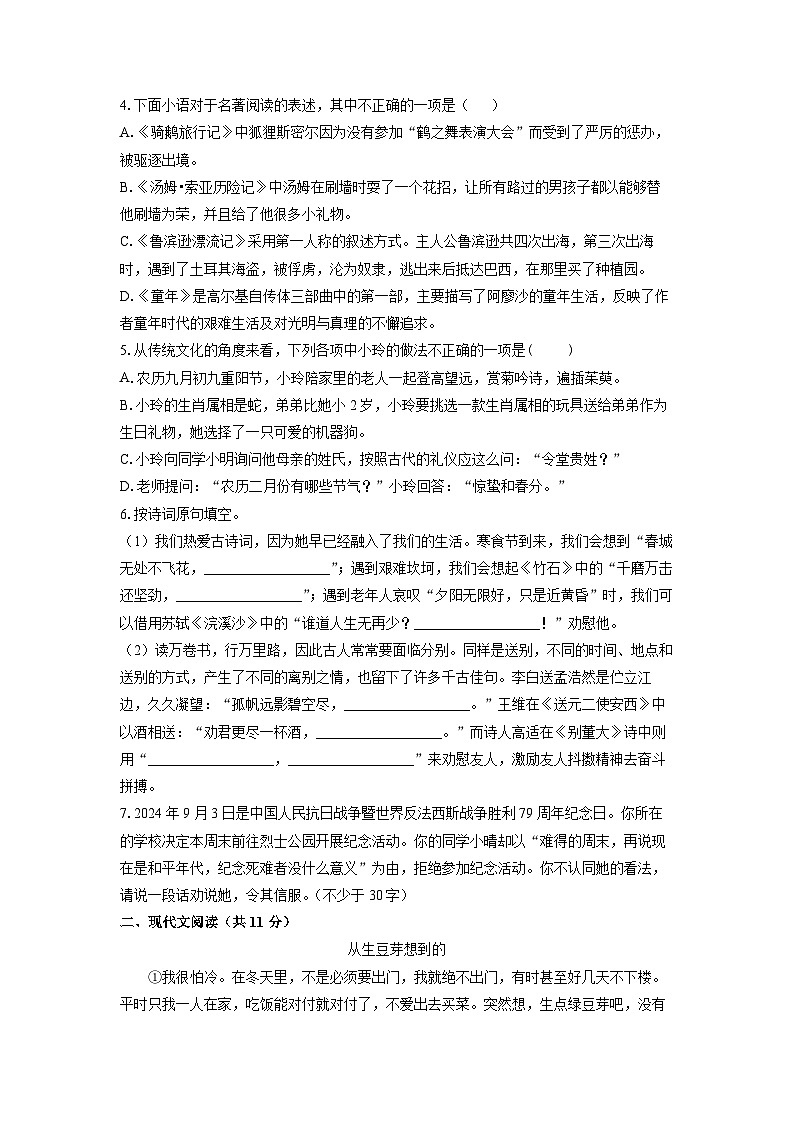 河南省洛阳市2025-2026学年七年级上学期开学考试语文语文试卷(学生版)第2页