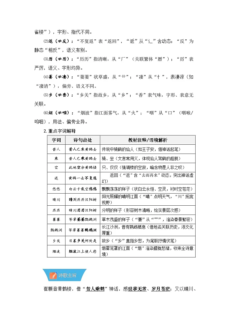 第14课《唐诗五首:黄鹤楼》—初中语文八年级上册 知识点梳理+思维导图(人教部编版2024)第3页