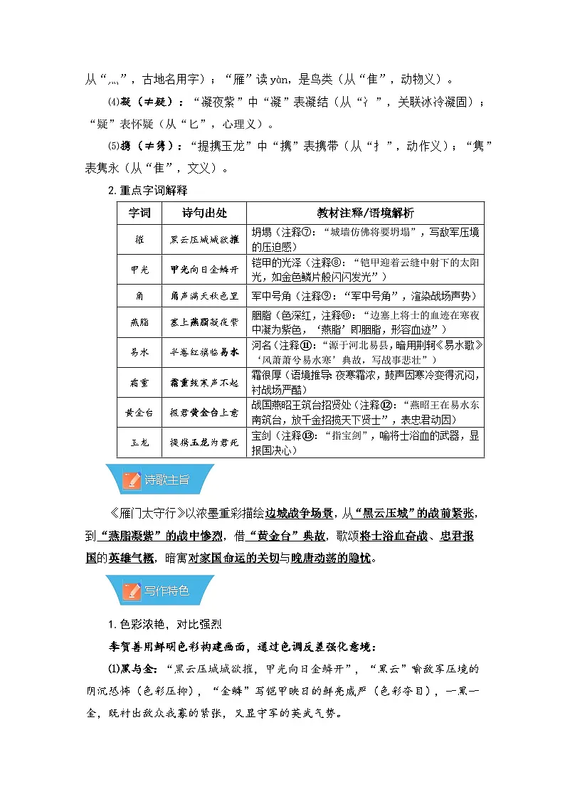第26课《诗词五首:雁门太守行》—初中语文八年级上册 知识点梳理+思维导图(人教部编版2024)第3页
