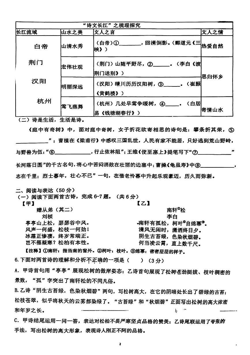 山东省临沂市兰山区2025-2026学年八年级上学期第一次月考语文试卷第2页