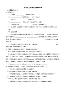 广东省中山市2025年七年级上学期语文期中试卷附答案