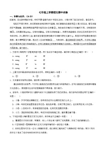 山东省菏泽市2025学年七年级上学期语文期中试卷附答案