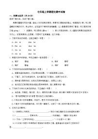 山东省临沂市2025年七年级上学期语文期中试题附答案