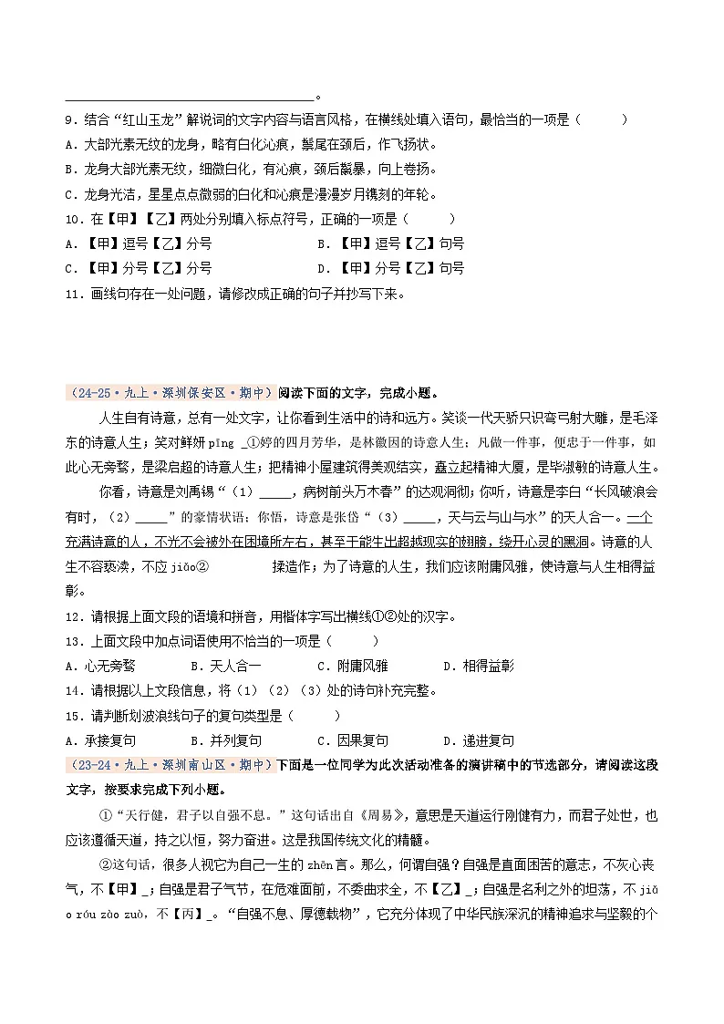 专题01 基础知识积累(期中真题汇编,深圳专用)(原卷版)第3页