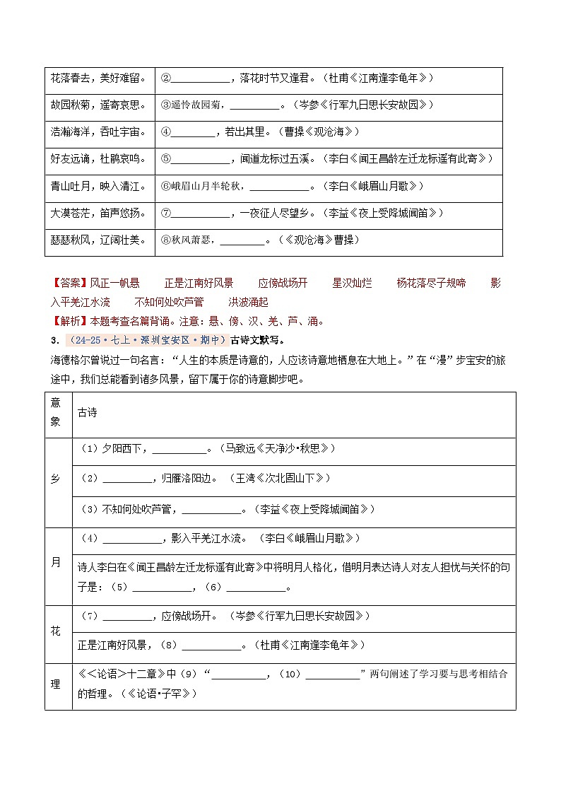 专题02 名句名篇默写(期中真题汇编,深圳专用)(解析版)第2页