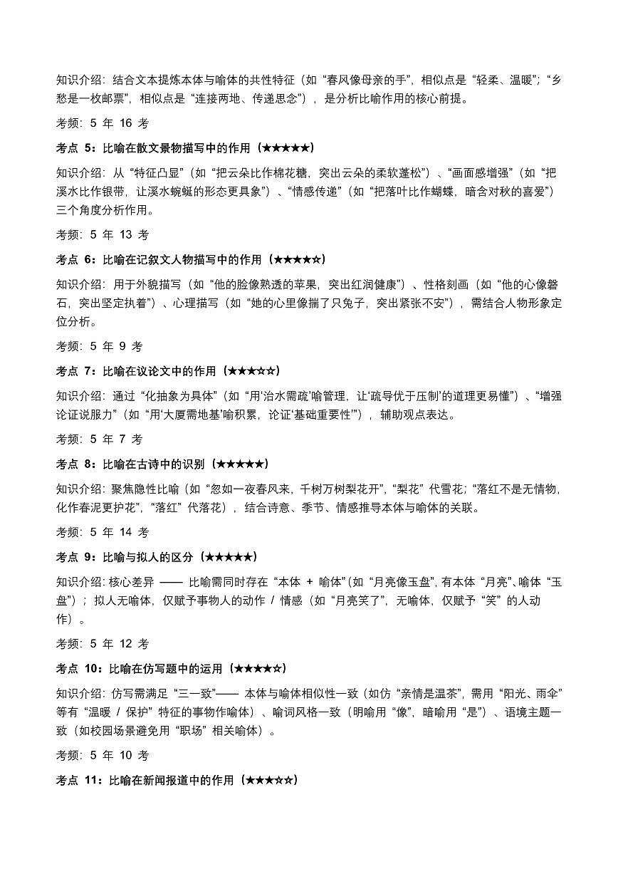 近5年全国各地中考语文修辞手法100 个高频考点+50个高频易错点第2页