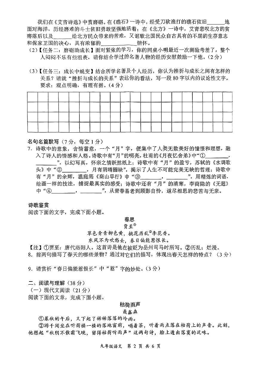 湖南省洞口县2024-2025学年九年级上学期期中考试语文试题第2页