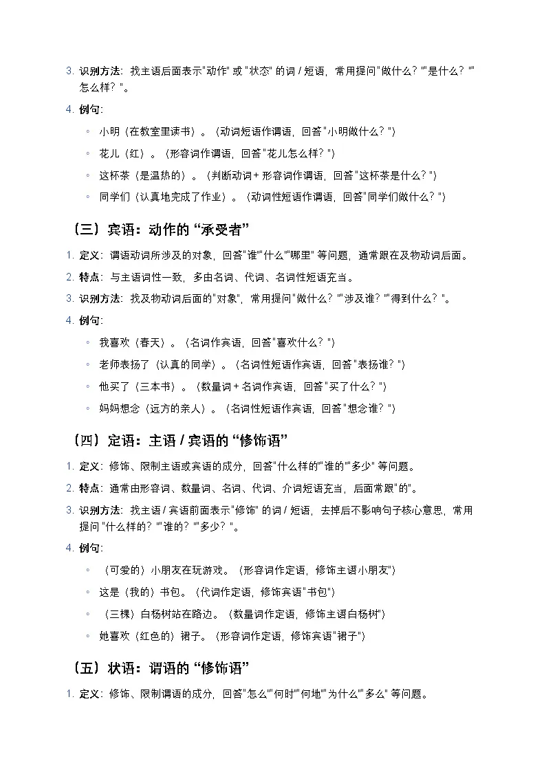 【初中语文通用版】句子成分划分零基础教程(主谓宾定状补精讲+配套习题答案)第2页