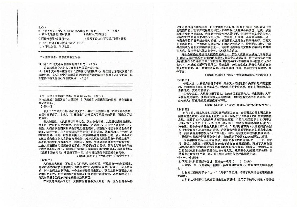广东省惠州市华南师范大学附属惠阳学校2025-2026学年九年级上学期10月月考语文试题第2页