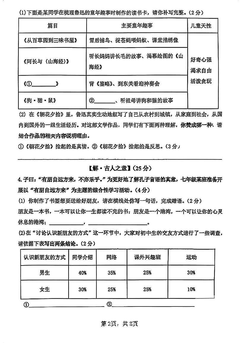 江苏省苏州工业园区景城学校2025-2026学七年级上学期10月月考语文卷第2页