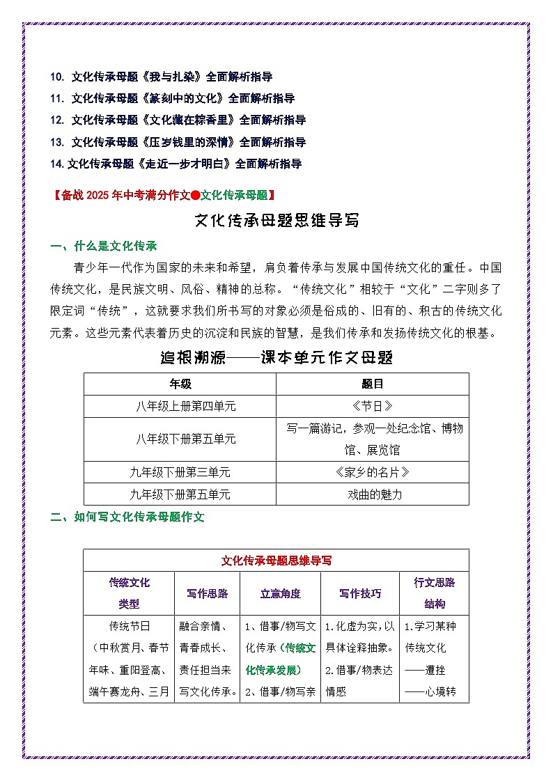 母题五:文化传承-备战2025年中考语文作文常见十大母题写作技巧与策略作文训练第2页