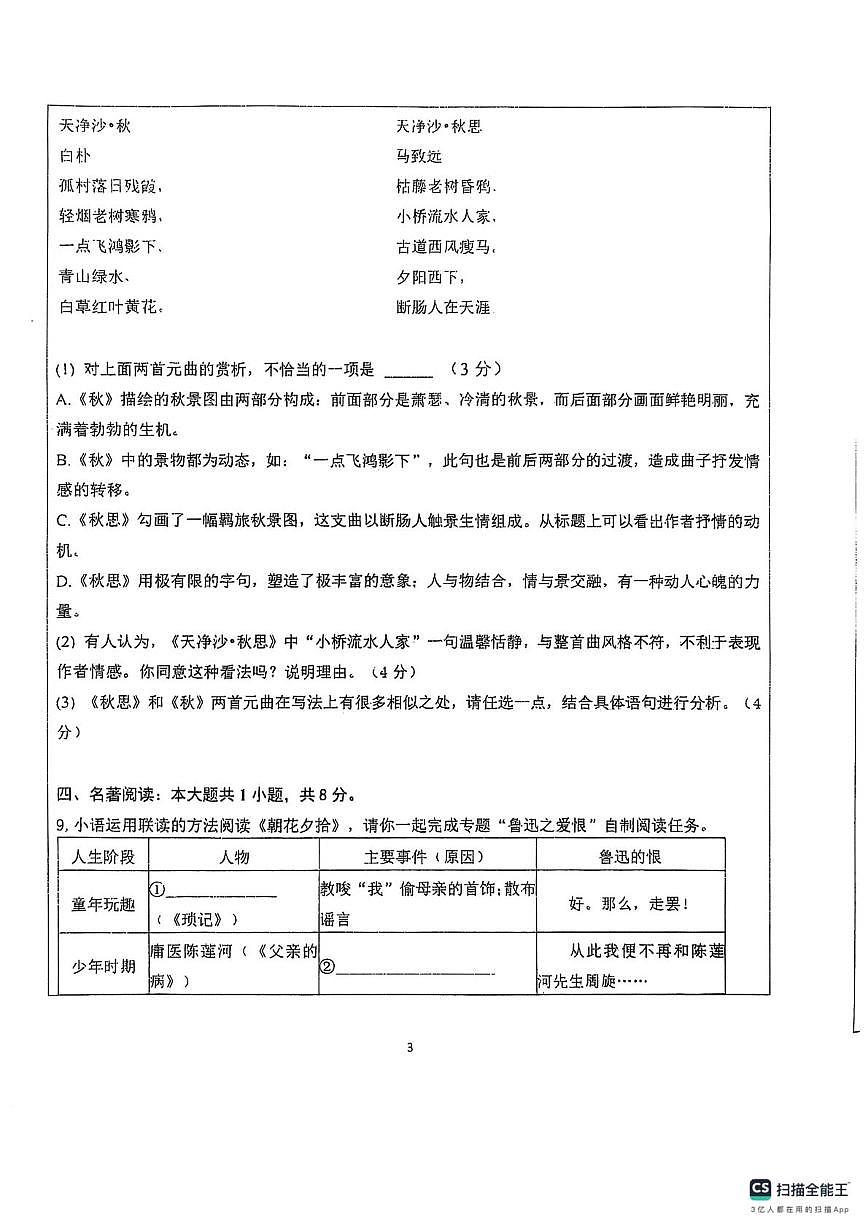 山东省德州市宁津县第六实验中学2025-2026学年七年级上学期10月月考语文试题第3页