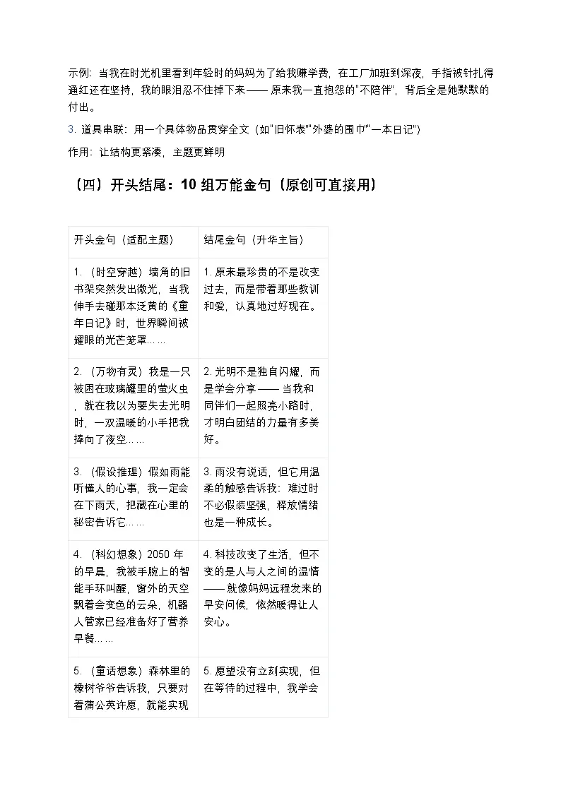 初中语文通用版 想象类作文写作框架练习+高分素材(原创实用版)第3页
