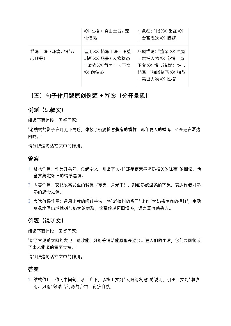 初中语文中考复习现代文阅读段落+句子作用题答题公式练习第3页