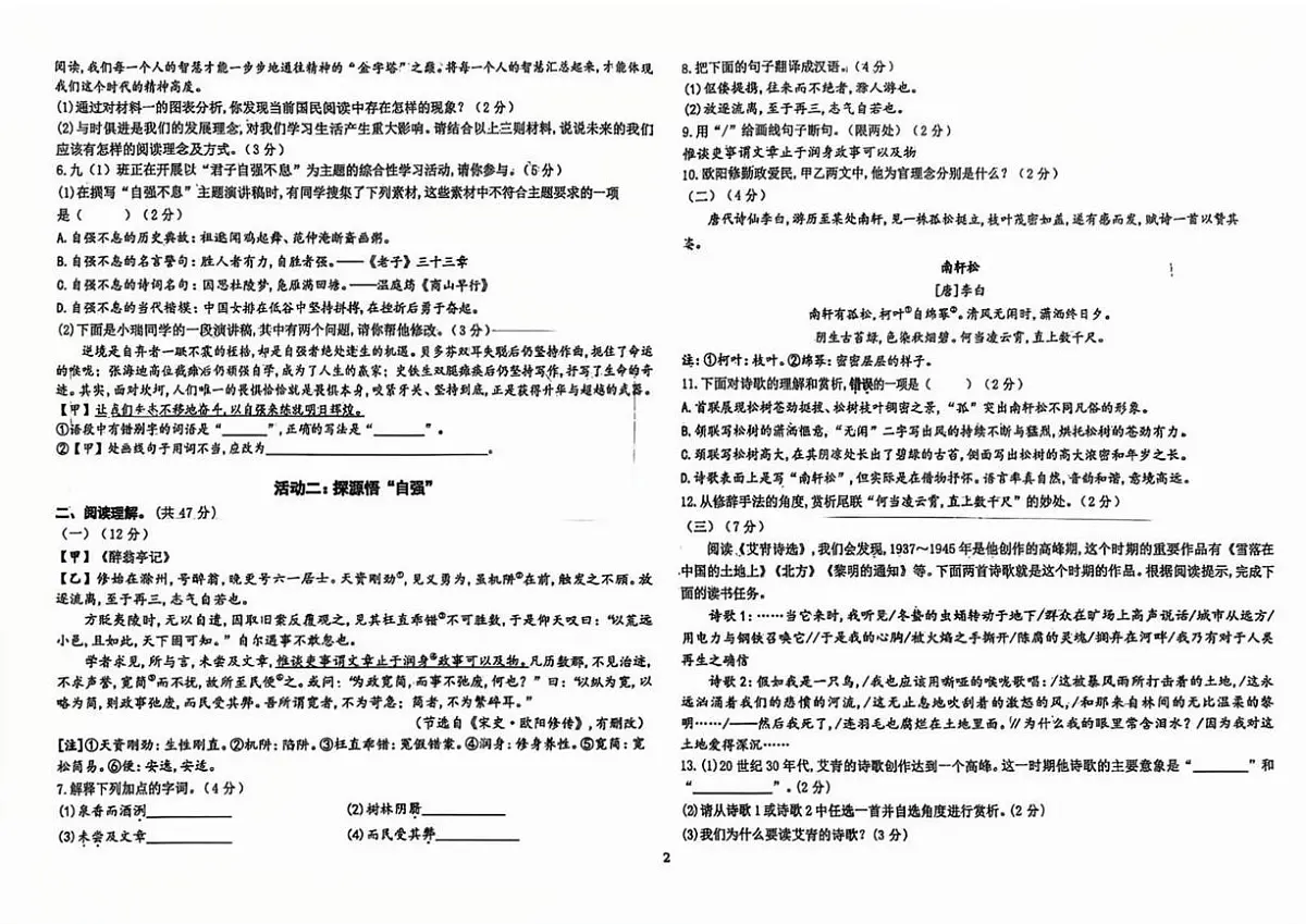 宁夏回族自治区银川市第三十三中学2025-2026学年九年级上学期期中考试语文试卷第2页