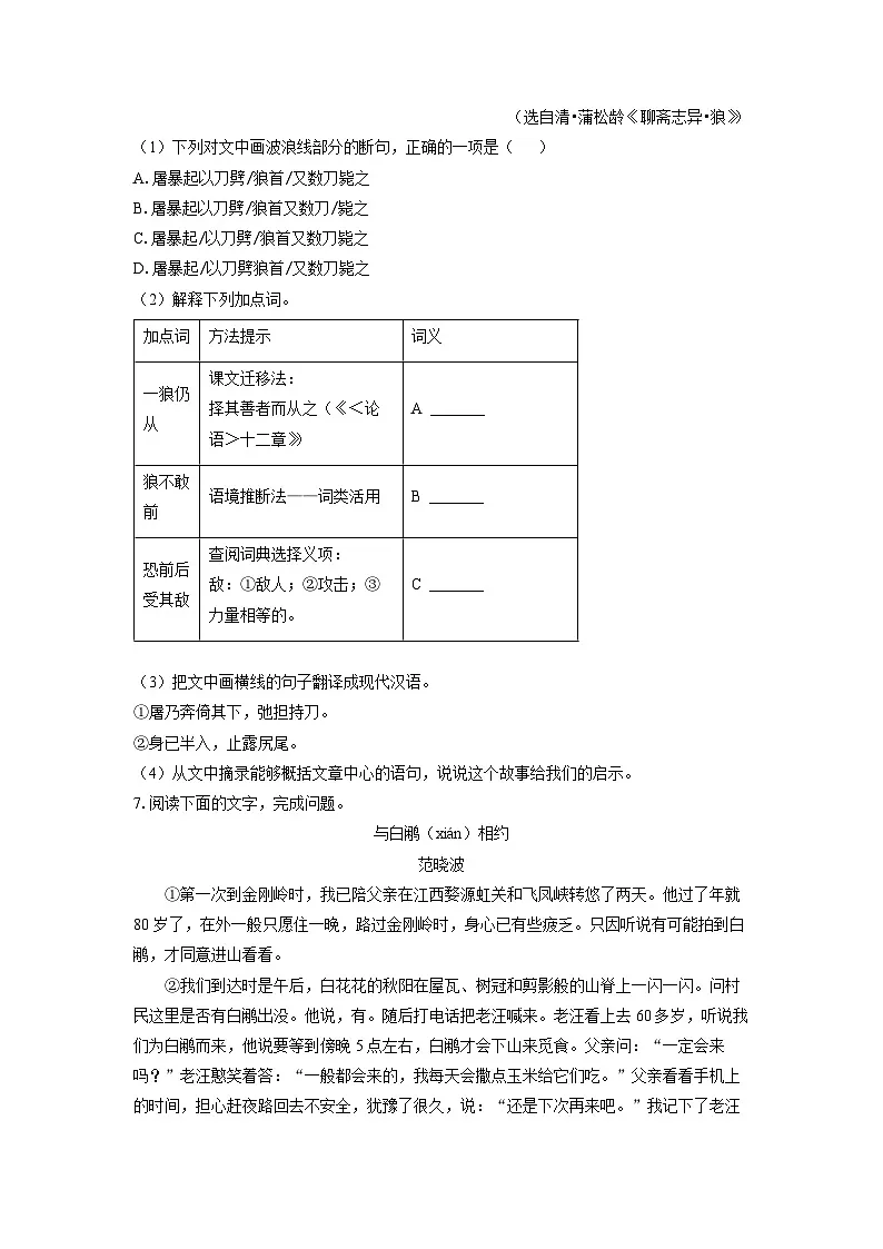 2024~2025学年福建省泉州市晋江市七年级(上)期末语文语文试题(学生版)第3页