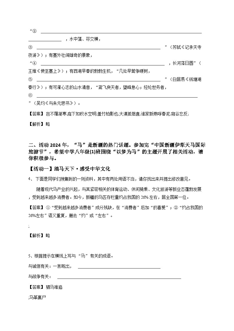 新疆2024-2025学年八年级上学期期中质量语文监测试卷-教师用卷第3页