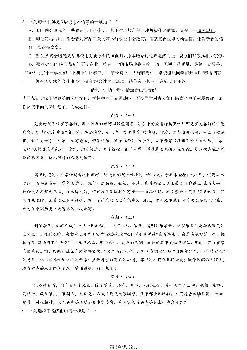 2025北京重点校初二(下)期中语文汇编:词语第3页