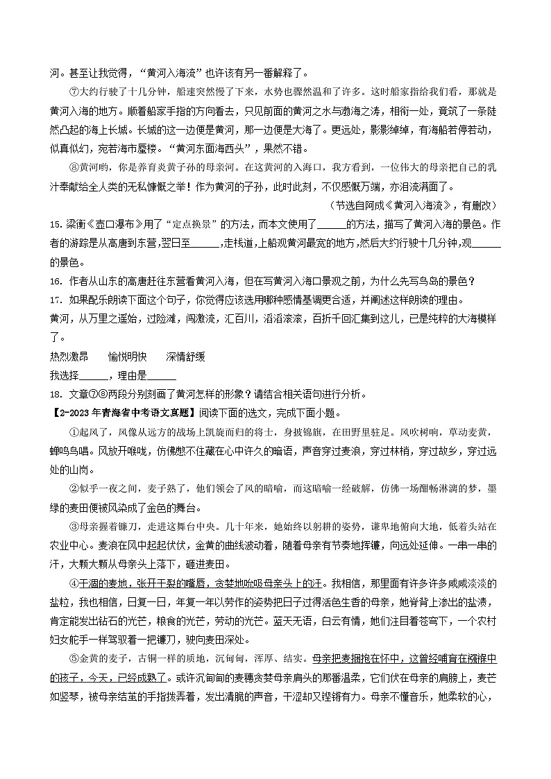 青海专用 专题13 散文阅读 (原卷版)5年(2021-2025)中考1年模拟语文真题分类汇编第2页