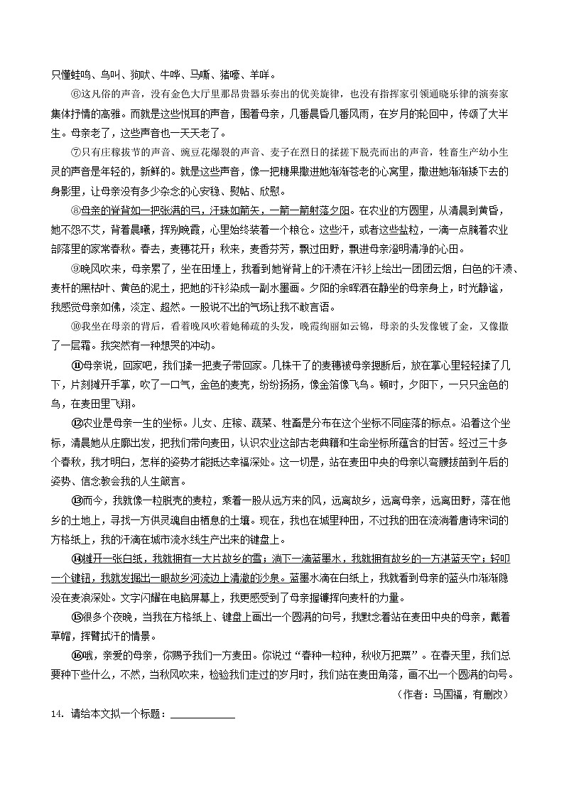 青海专用 专题13 散文阅读 (原卷版)5年(2021-2025)中考1年模拟语文真题分类汇编第3页