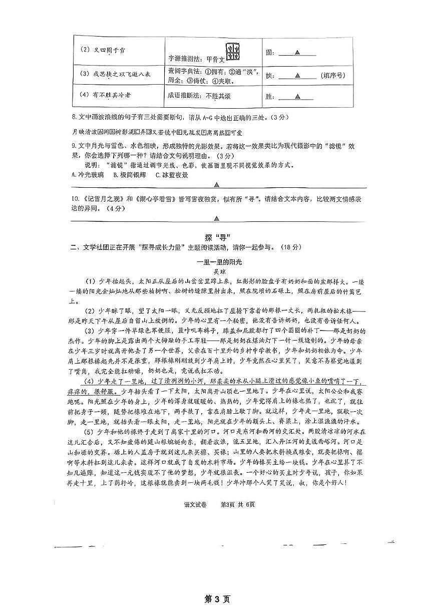 浙江省宁波市镇海蛟川书院2025—2026学年九年级上学期期中考试语文试题第3页