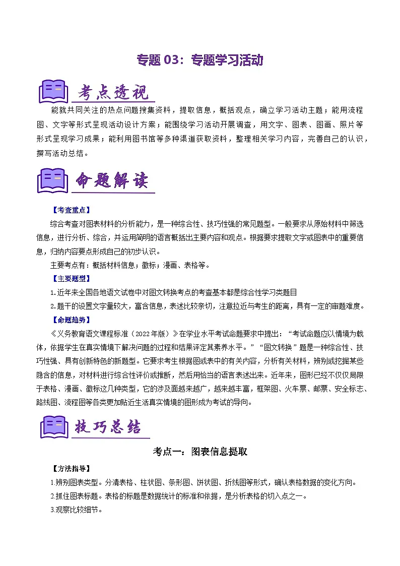 专题03 专题学习活动(考点清单)-2024-2025学年七年级语文上册期中考点大串讲(统编版2024)第1页